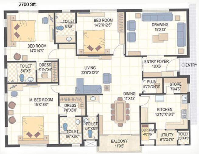 BSCPL Bollineni Homes (3BHK+4T (2,700 sq ft)   Servant Room 2700 sq ft)