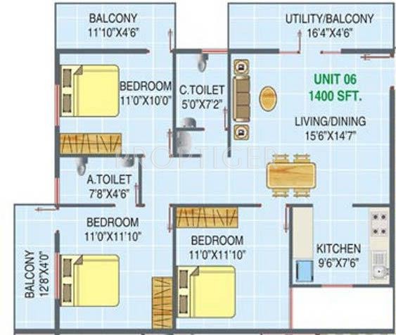 Carp Sai Sumukha Nest (3BHK+2T (1,400 sq ft) 1400 sq ft)
