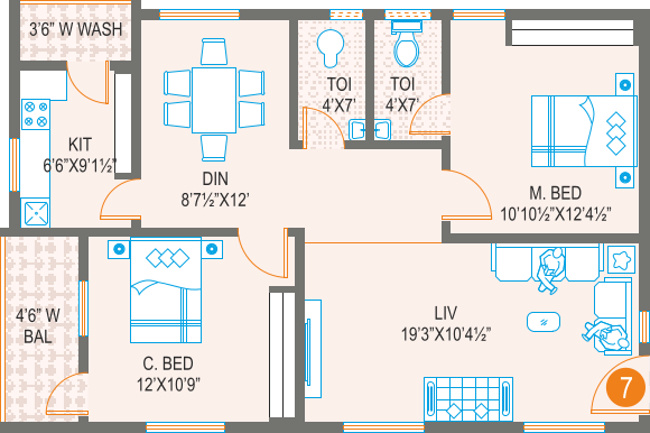 Prime Arcadia (2BHK+2T (1,077 sq ft) 1077 sq ft)