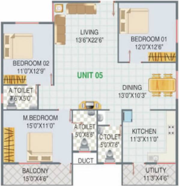GS Builtech Ajantha Vihar Floor Plan (3BHK+3T (1,770 sq ft) 1770 sq ft)