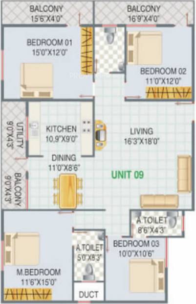 GS Builtech Ajantha Vihar Floor Plan (4BHK+4T (2,025 sq ft) 2025 sq ft)