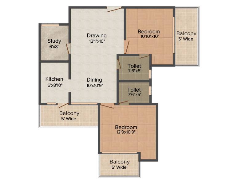 Ekdant Ekdant Dronagiri Vasundhara (2BHK+2T (1,325 sq ft)   Study Room 1325 sq ft)