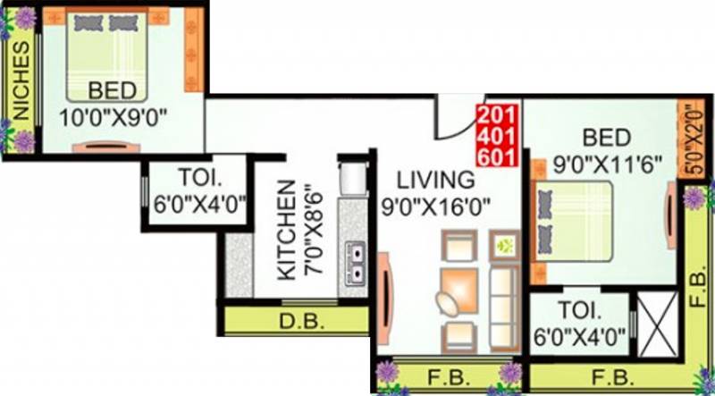 Dharti Shree Krishna Complex (2BHK+2T (970 sq ft) 970 sq ft)