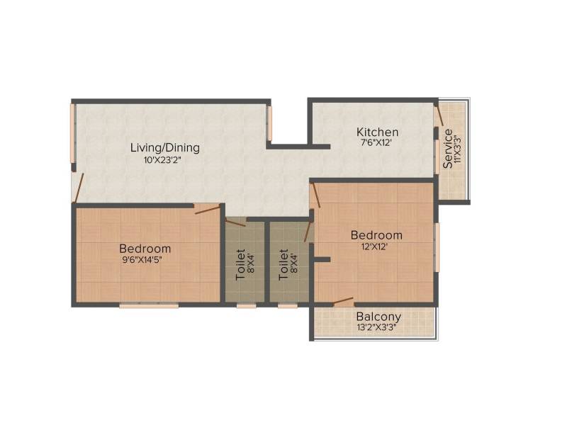 Ruby Pride (2BHK+2T (1,027 sq ft) 1027 sq ft)