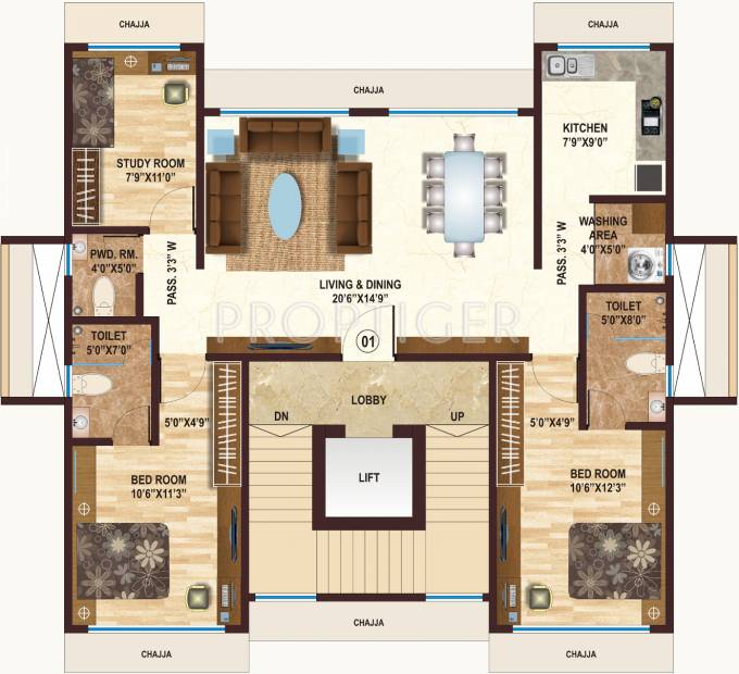 Blue Castle Fiona (2BHK+2T (1,535 sq ft)   Study Room 1535 sq ft)