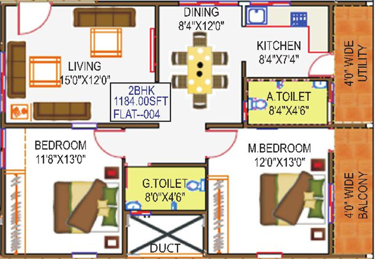 Srivari Brundhavan (2BHK+2T (1,184 sq ft) 1184 sq ft)