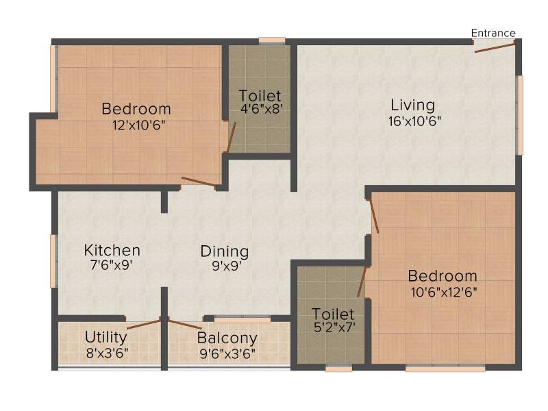 AR SM Signature (2BHK+2T (1,046 sq ft) 1046 sq ft)