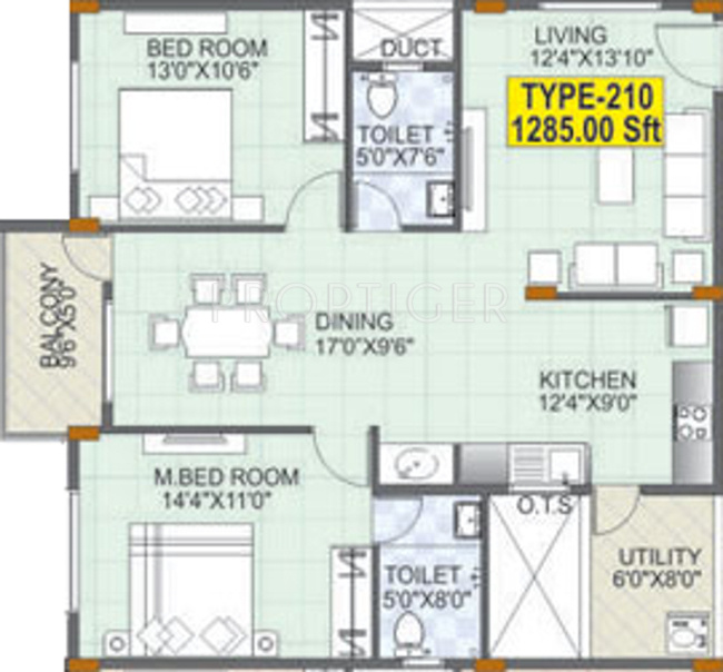 Mahaveer Fair Oaks (2BHK+2T (1,285 sq ft) 1285 sq ft)