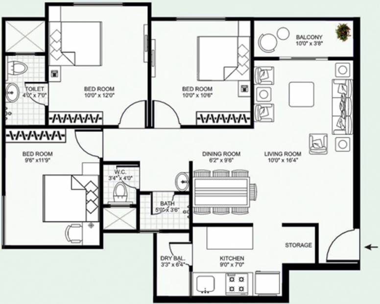 Mirchandani Shalimar Swayam (3BHK+3T (1,265 sq ft) 1265 sq ft)