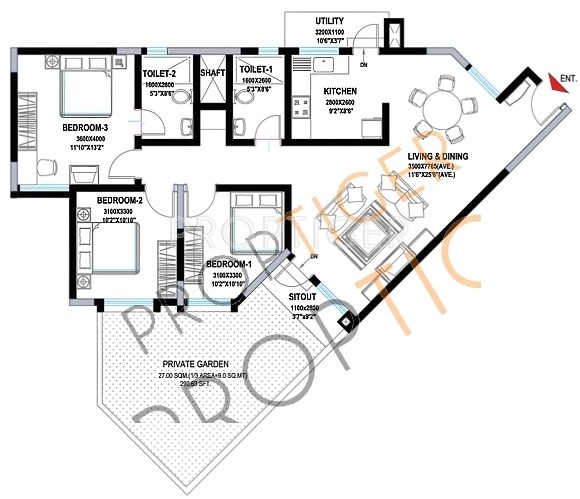 Sobha Sunscape (3BHK+2T (1,471 sq ft) 1471 sq ft)