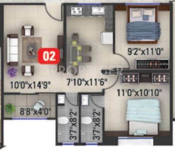 Kumar Millenium (2BHK+2T (750 sq ft) 750 sq ft)