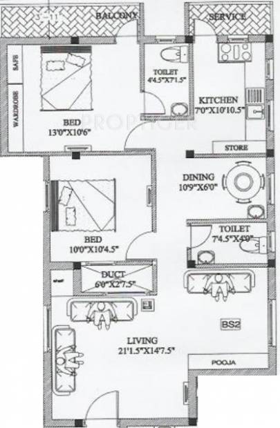 Sri Mount View (2BHK+2T (1,107 sq ft) 1107 sq ft)
