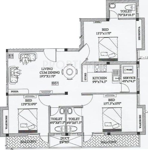 Sri Mount View (3BHK+3T (1,307 sq ft) 1307 sq ft)