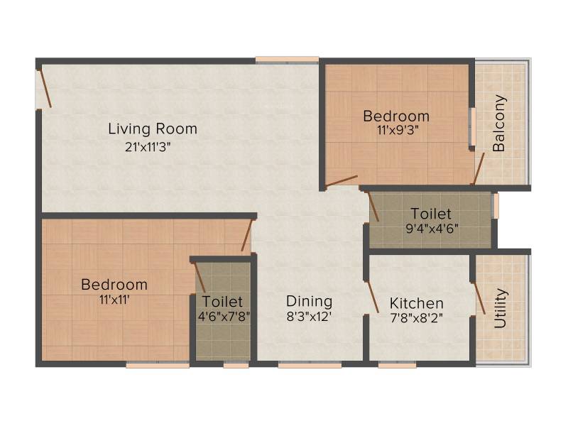 BM Silver Spring (2BHK+2T (1,047 sq ft) 1047 sq ft)