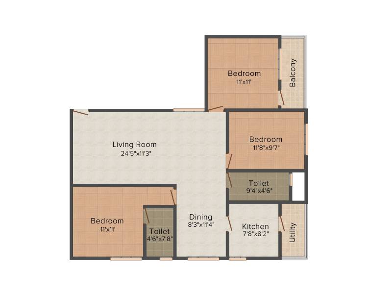 BM Silver Spring (3BHK+2T (1,300 sq ft) 1300 sq ft)