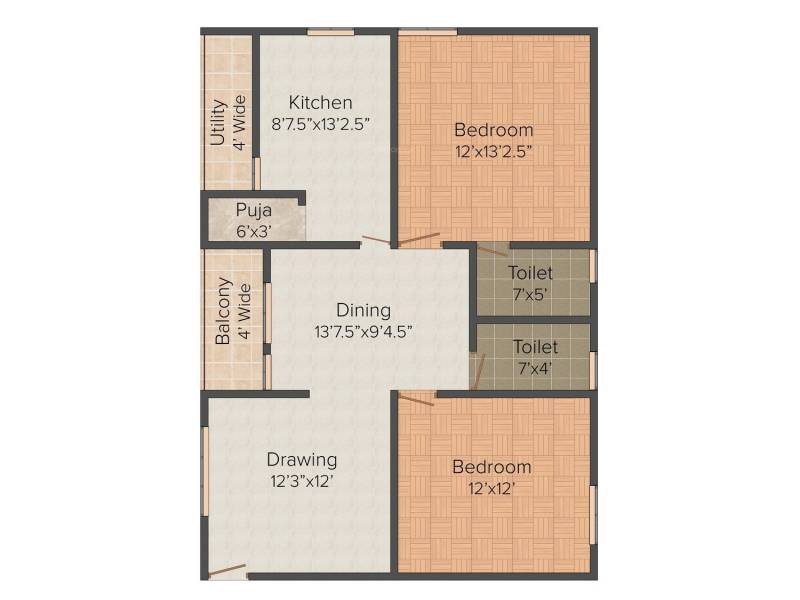 KJR Pratyush Arcade (2BHK+2T (1,225 sq ft) 1225 sq ft)