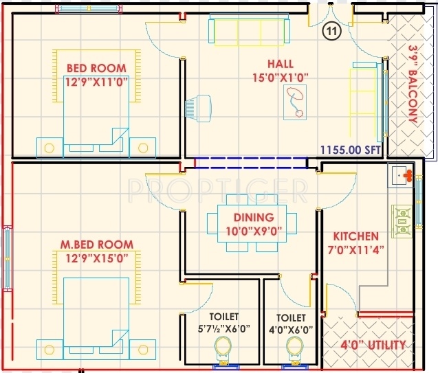 NSK Bliss Lands Floor Plan (2BHK+2T (1,155 sq ft) 1155 sq ft)