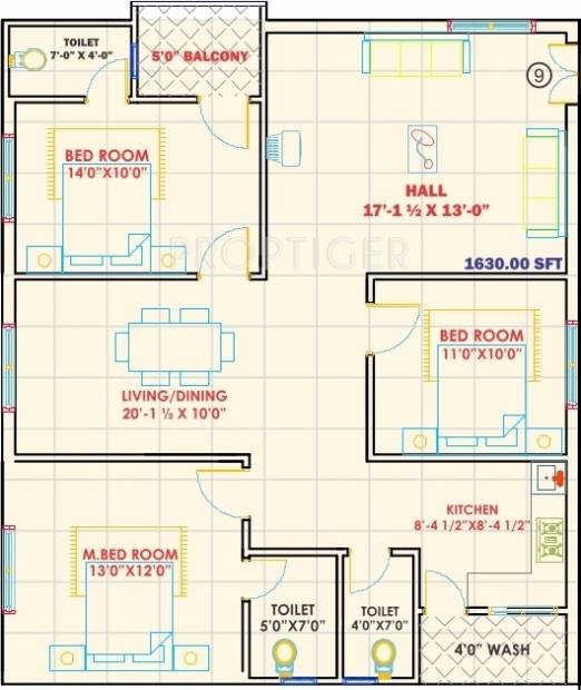 NSK Bliss Lands Floor Plan (3BHK+3T (1,630 sq ft) 1630 sq ft)