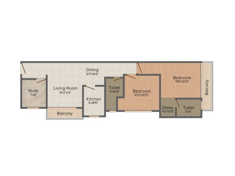 Adwik La Casa (2BHK+2T (1,344 sq ft)   Study Room 1344 sq ft)