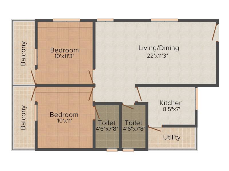 BM Silver Spring (2BHK+2T (994 sq ft) 994 sq ft)