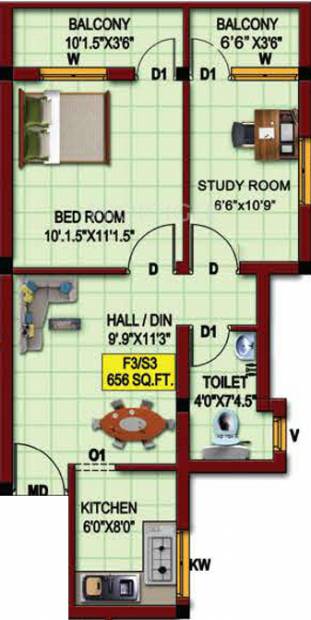 MS Foundations Samta (1BHK+1T (654 sq ft) 654 sq ft)
