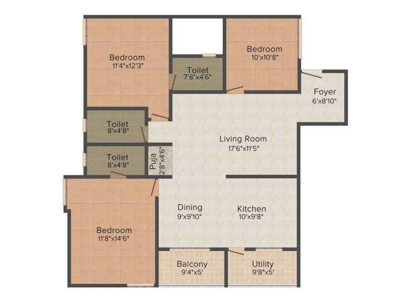 Neo Heights Magnum (3BHK+3T (1,412 sq ft)   Pooja Room 1412 sq ft)