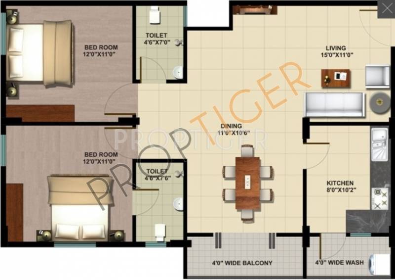 Aashrayaa Aashrayaa Serenity (2BHK+2T (1,183 sq ft) 1183 sq ft)