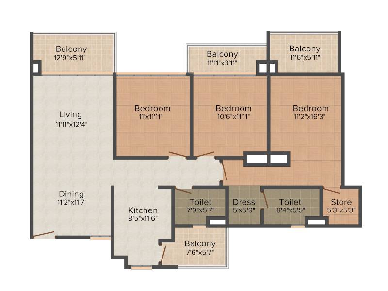 Vatika Jaipur 21 (3BHK+2T (1,680 sq ft) 1680 sq ft)