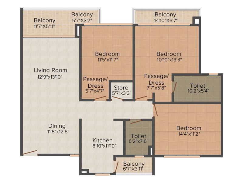 Vatika Jaipur 21 (3BHK+3T (1,750 sq ft)   Study Room 1750 sq ft)