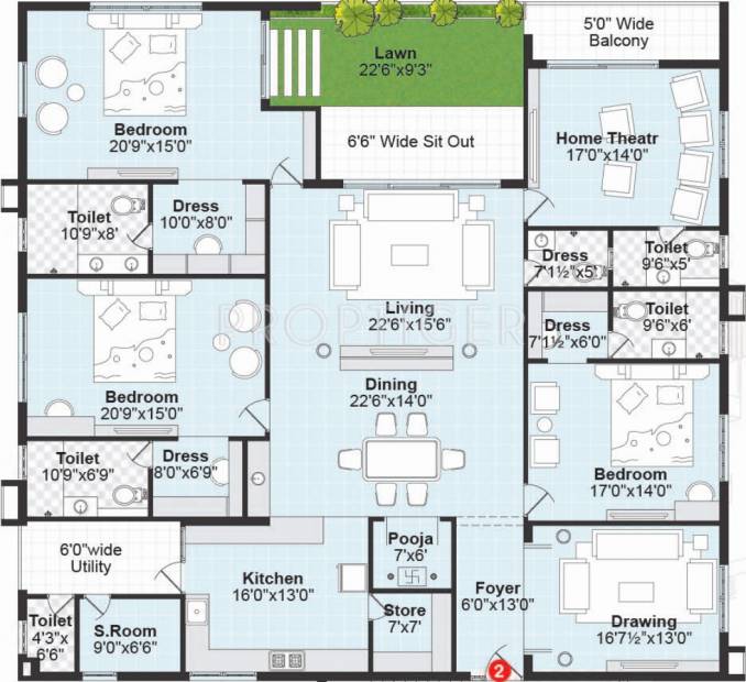 Sri Aditya Avalon (3BHK+3T (4,575 sq ft)   Servant Room 4575 sq ft)