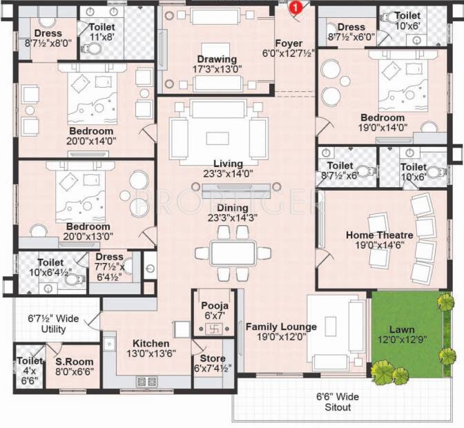 Sri Aditya Avalon (3BHK+5T (4,680 sq ft)   Servant Room 4680 sq ft)