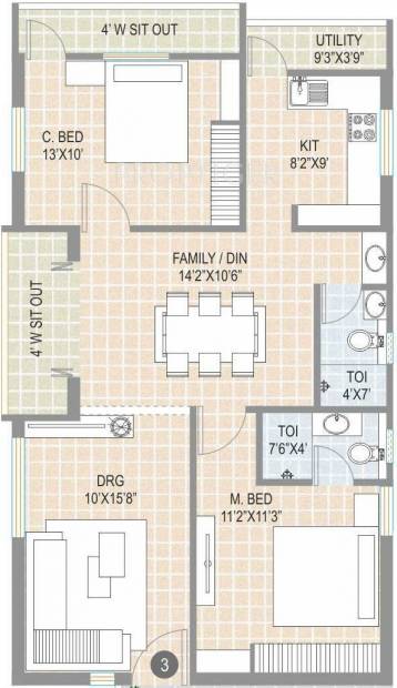 Elite Projects The Square (2BHK+2T (1,245 sq ft) 1245 sq ft)