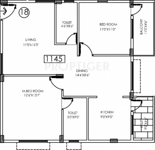 Eternity Astral (2BHK+2T (1,145 sq ft) 1145 sq ft)