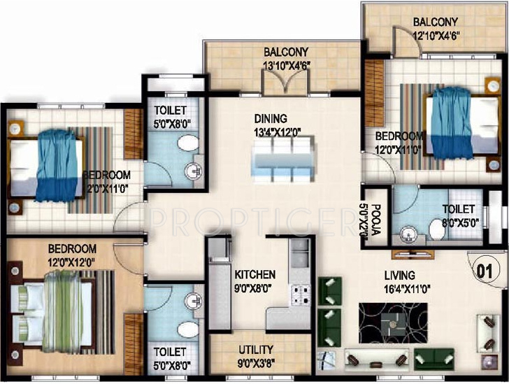Green Sai Yahvi (3BHK+3T (1,420 sq ft)   Pooja Room 1420 sq ft)