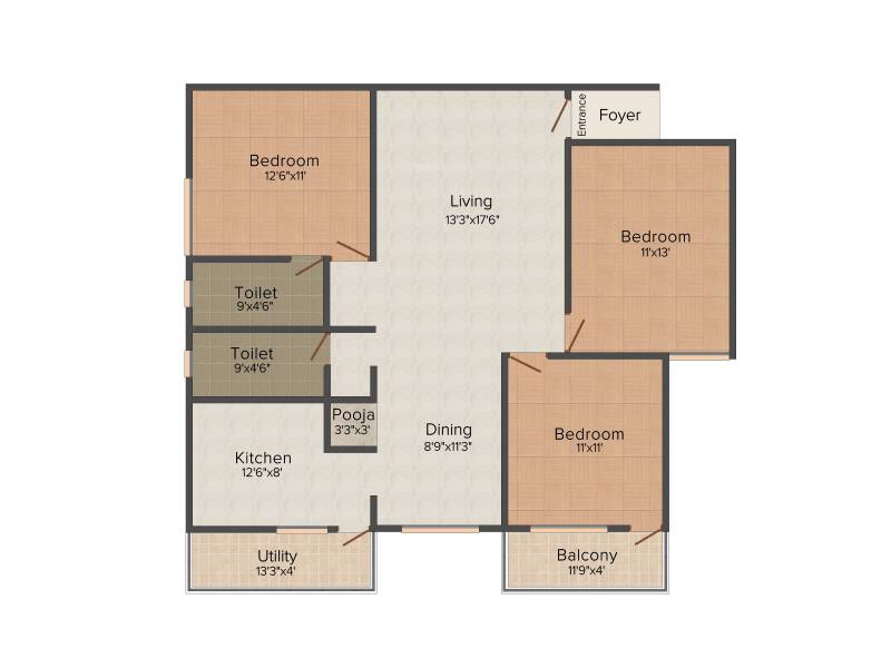 Kumar Developers Akshay Gardens 3BHK+2T (1,415 sq ft)