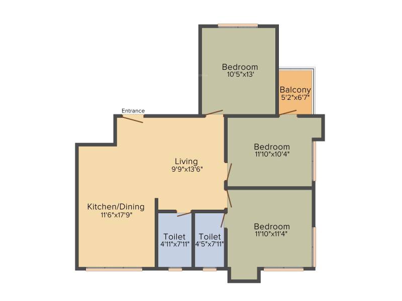 S D Developer Shantiniketan 3BHK+3T (1,280 sq ft)