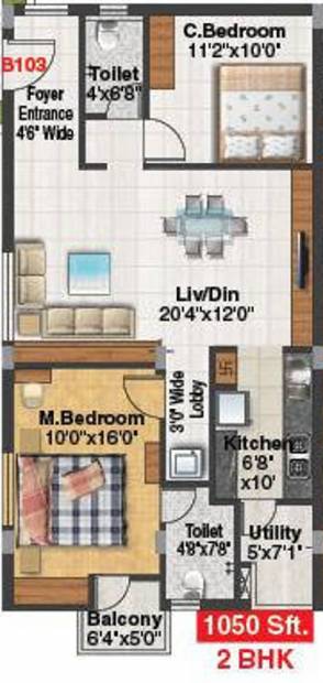 Aakruthi Serenity (2BHK+2T (1,050 sq ft) 1050 sq ft)