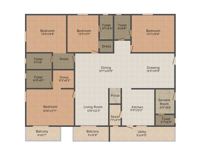 DSR Reganti (4BHK+4T (3,033 sq ft)   Servant Room 3033 sq ft)