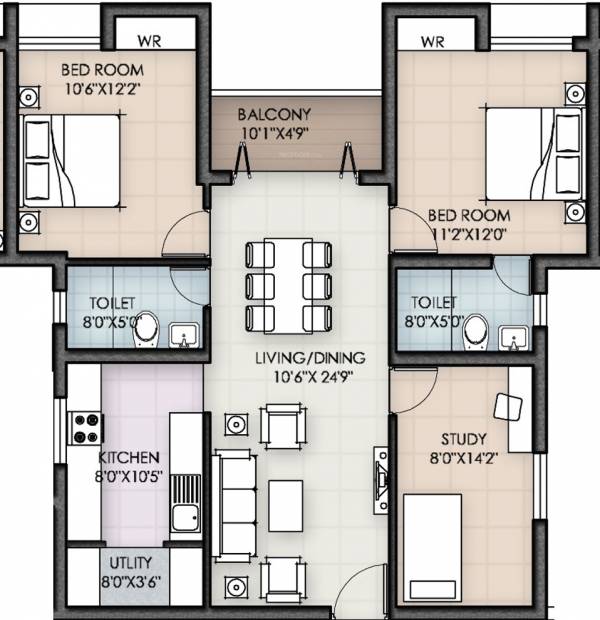 Elegant Pinnacle (2BHK+2T (1,262 sq ft) + Study Room 1262 sq ft)