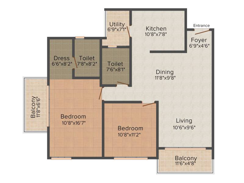 Koncept Lake View (2BHK+2T (1,250 sq ft) 1250 sq ft)