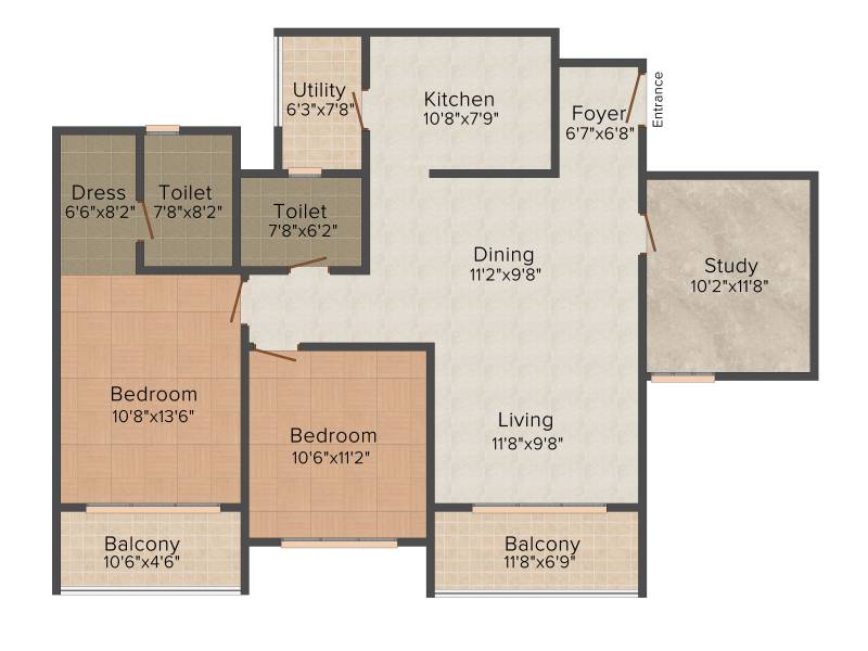 Koncept Lake View (2BHK+2T (1,460 sq ft)   Study Room 1460 sq ft)