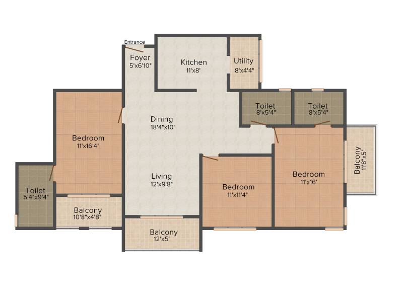 Koncept Lake View (3BHK+3T (1,630 sq ft) 1630 sq ft)