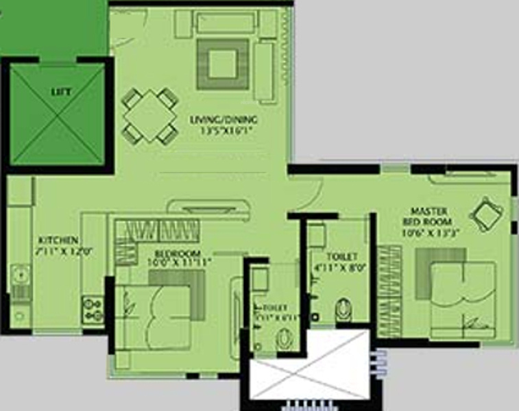 Kanakia Aroha (2BHK+2T (940 sq ft) 940 sq ft)