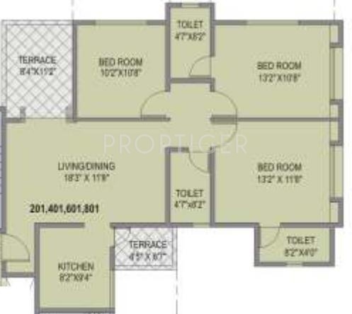 Unique Blliss (3BHK+3T (1,220 sq ft) 1220 sq ft)