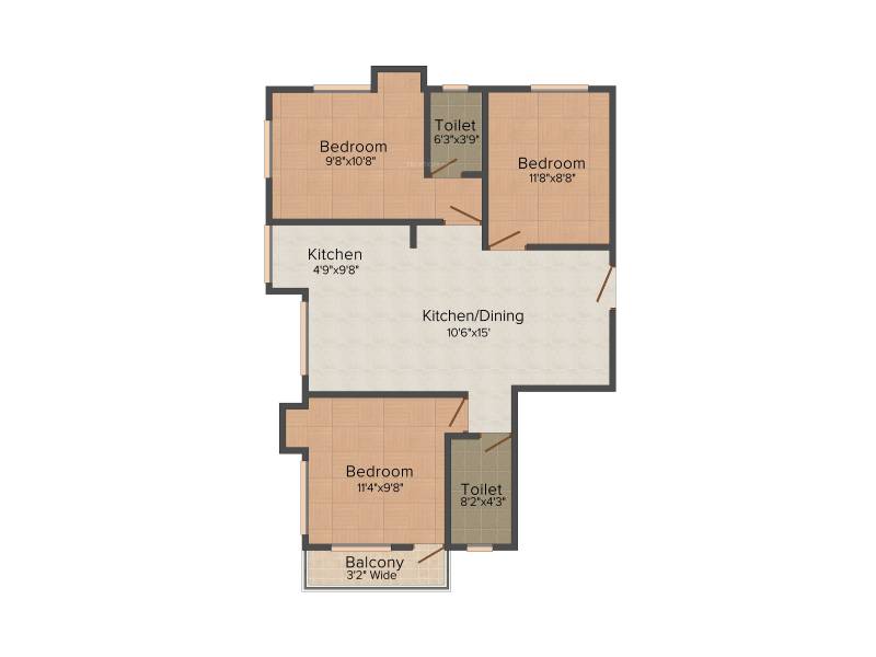 Trans Vajra (3BHK+2T (1,130 sq ft) 1130 sq ft)