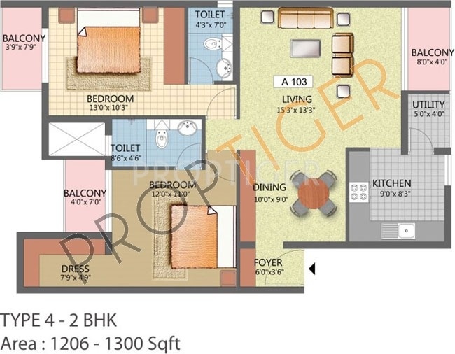 Unique Unique Signature (2BHK+2T (1,206 sq ft) 1206 sq ft)