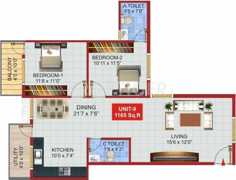 Suvrith Soprano (2BHK+2T (1,165 sq ft) 1165 sq ft)