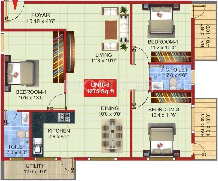 Suvrith Soprano (3BHK+2T (1,275 sq ft) 1275 sq ft)