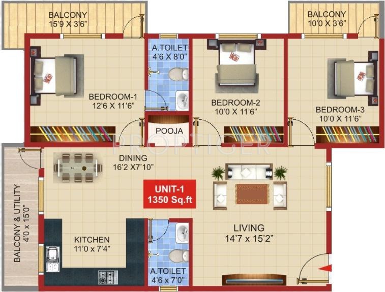 Suvrith Soprano (3BHK+2T (1,350 sq ft) 1350 sq ft)