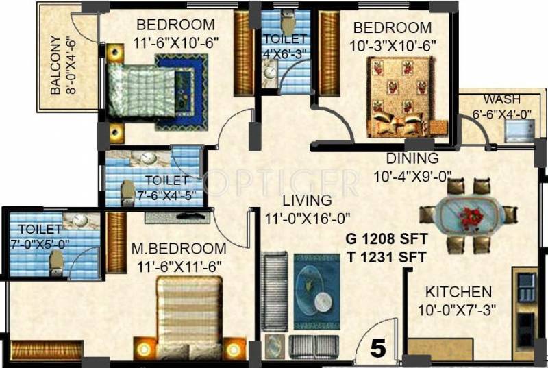 Sriven Luminous Amaltas (3BHK+3T (1,208 sq ft) 1208 sq ft)